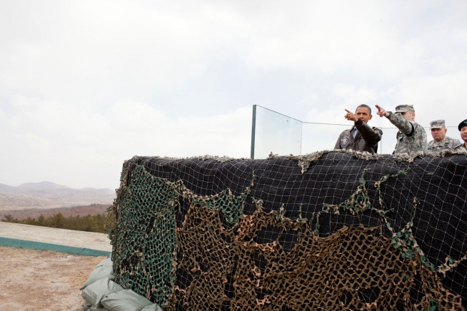 President Obama views the DMZ from S. Korea, March 2012.